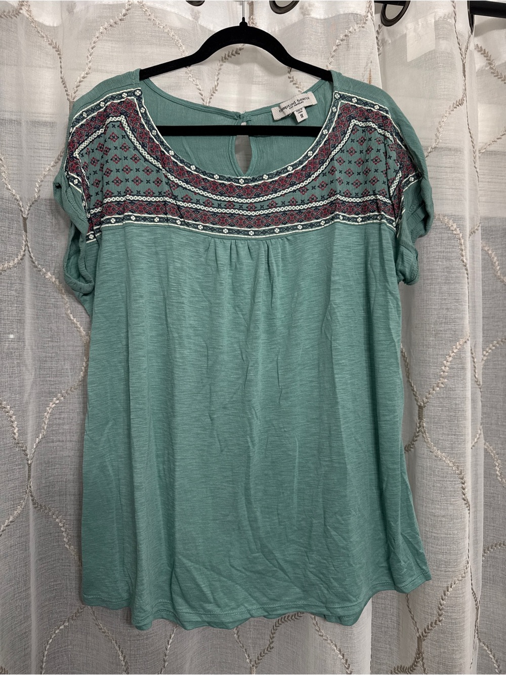 Tempted Hearts Mint Green Embroidered Yoke Tunic